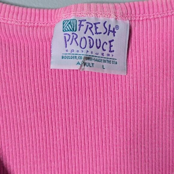Fresh Produce Vintage Hot Pink V-Neck Ribbed Stetch Cotton Tank Top Size L - Picture 7 of 8